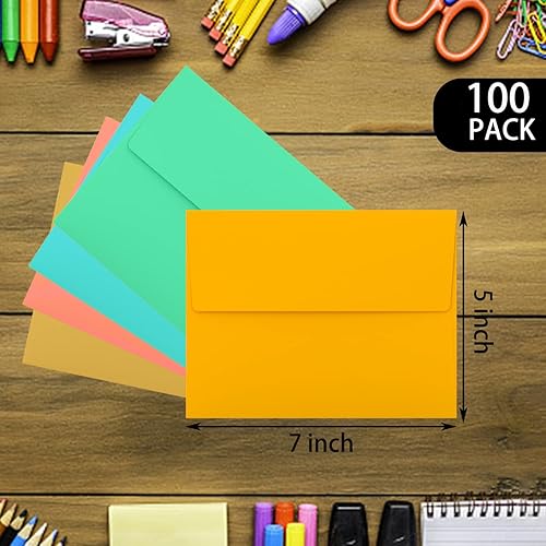 Miniatura 2 de Paquete de 100 sobres de invitación coloridos A7, sobres de tarjetas de felicitación de 5 x 7 pulgadas para invitaciones de compromiso, bodas,