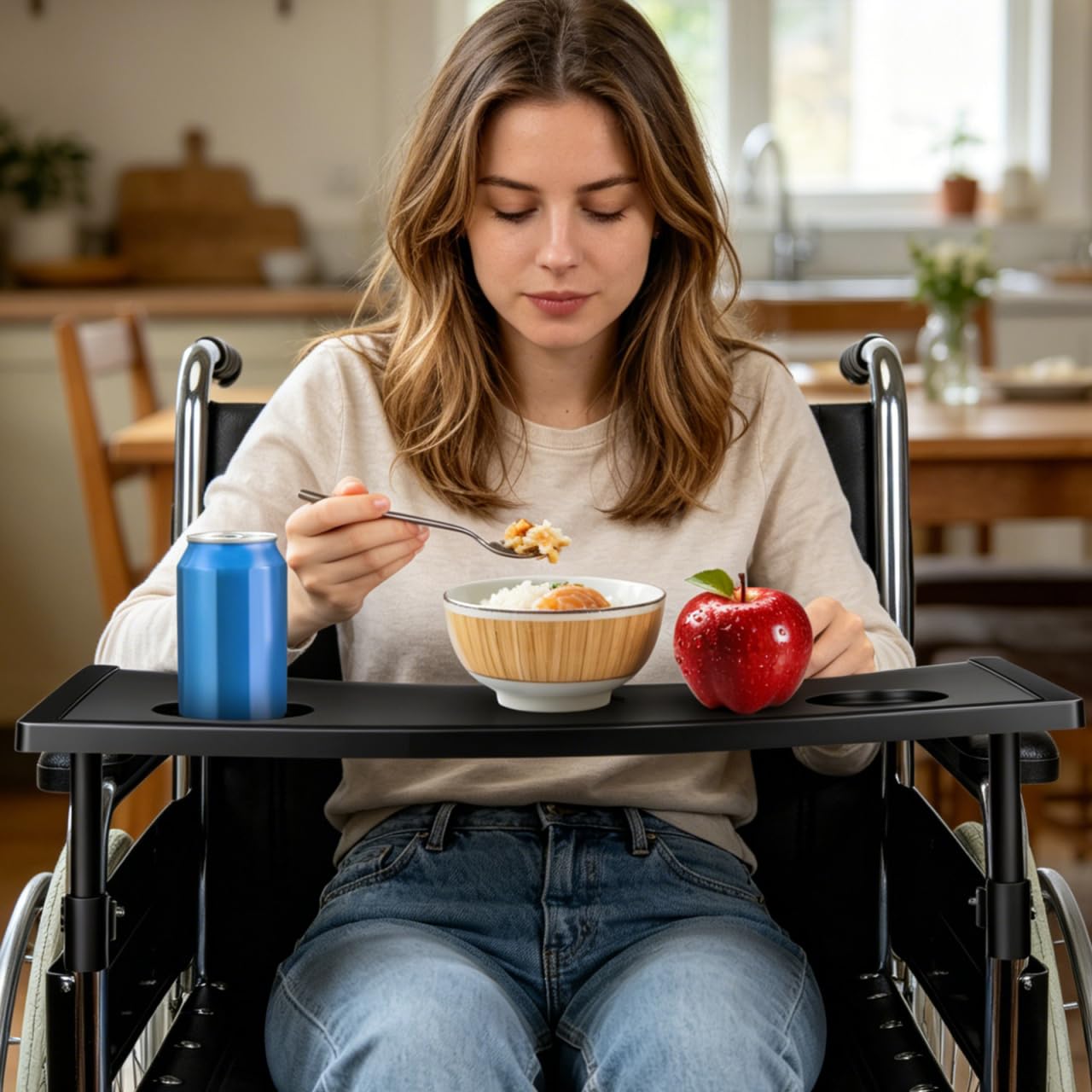 PACKOVE Mesa De Comedor Para Sillas De Ruedas Bandeja Ligera Portátil Para Comer Con Portavasos Para Exteriores y Camping