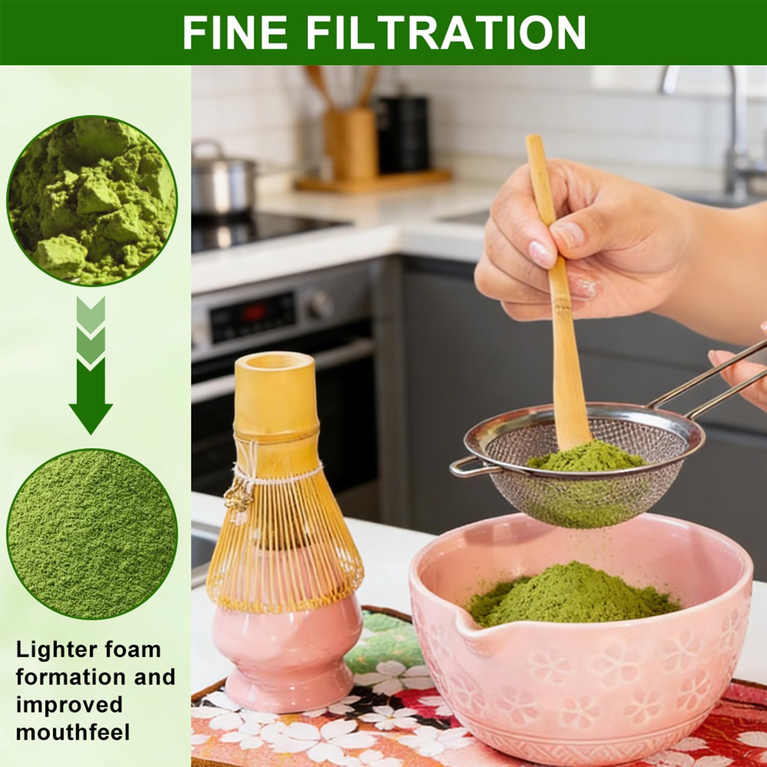 Matcha Set di 7 scope Matcha rosa, con ciotola in ceramica, frusta in bambù, frusta in bambù, cucchiaino da tè, porta cucchiaio in ceramica, colino e accessori, perfetto per gli amanti del