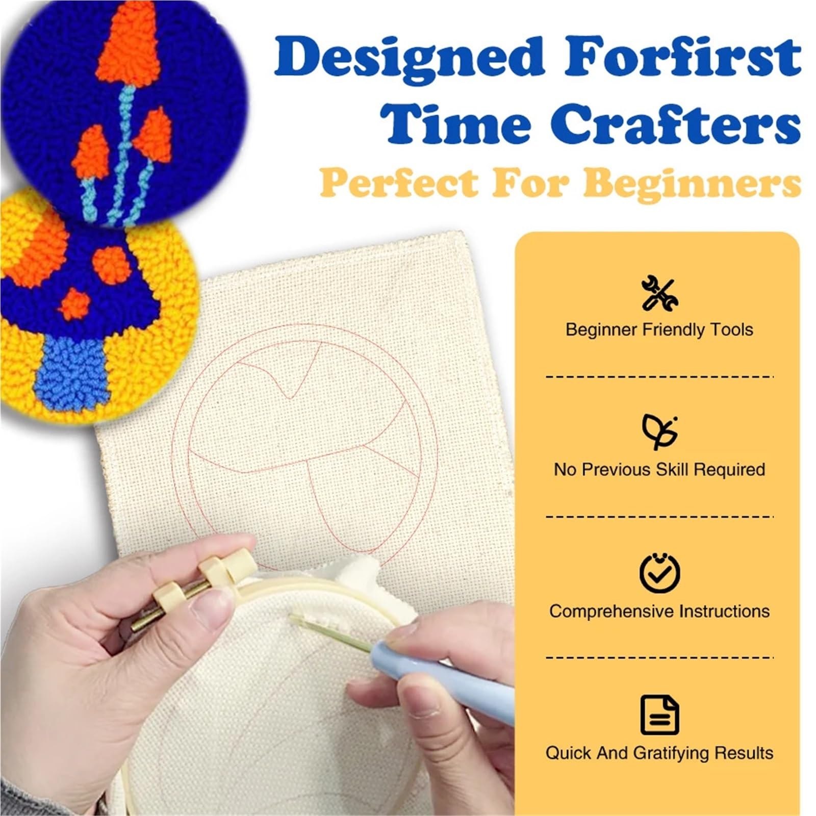 ZIHDKE 1set Punch Needle Coaster Kreuzstich Kits Garn Set for Anfänger Diy Home Dekoration für DIY(Color1)
