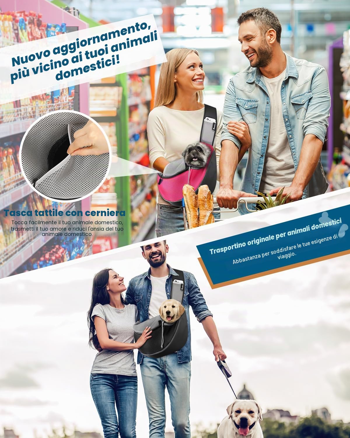 Pawaboo Trasportino per cani, Borsa Crossbody per Cani con Tasca Tattile Regolabile e Cerniera, Zaino a Rete Traspirante a Mani Libere per Cuccioli per Viaggi, Rosa, Grande