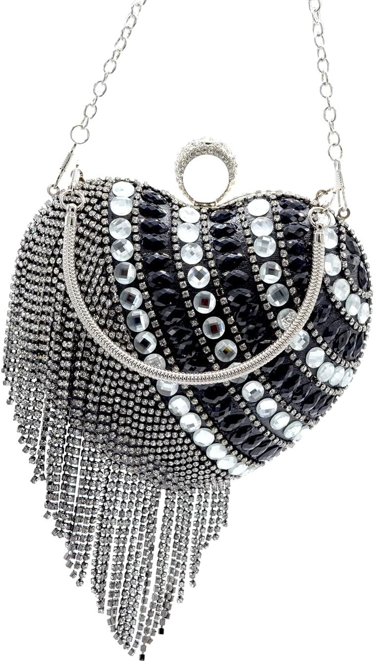 UMREN Women Luxury Heart Shape Tassel Evening Clutch Bag Rhinestones Wedding Party Purse Handbag | Luxury, Heart Shape, Tassel, Evening, Rhinestones, Wedding Party