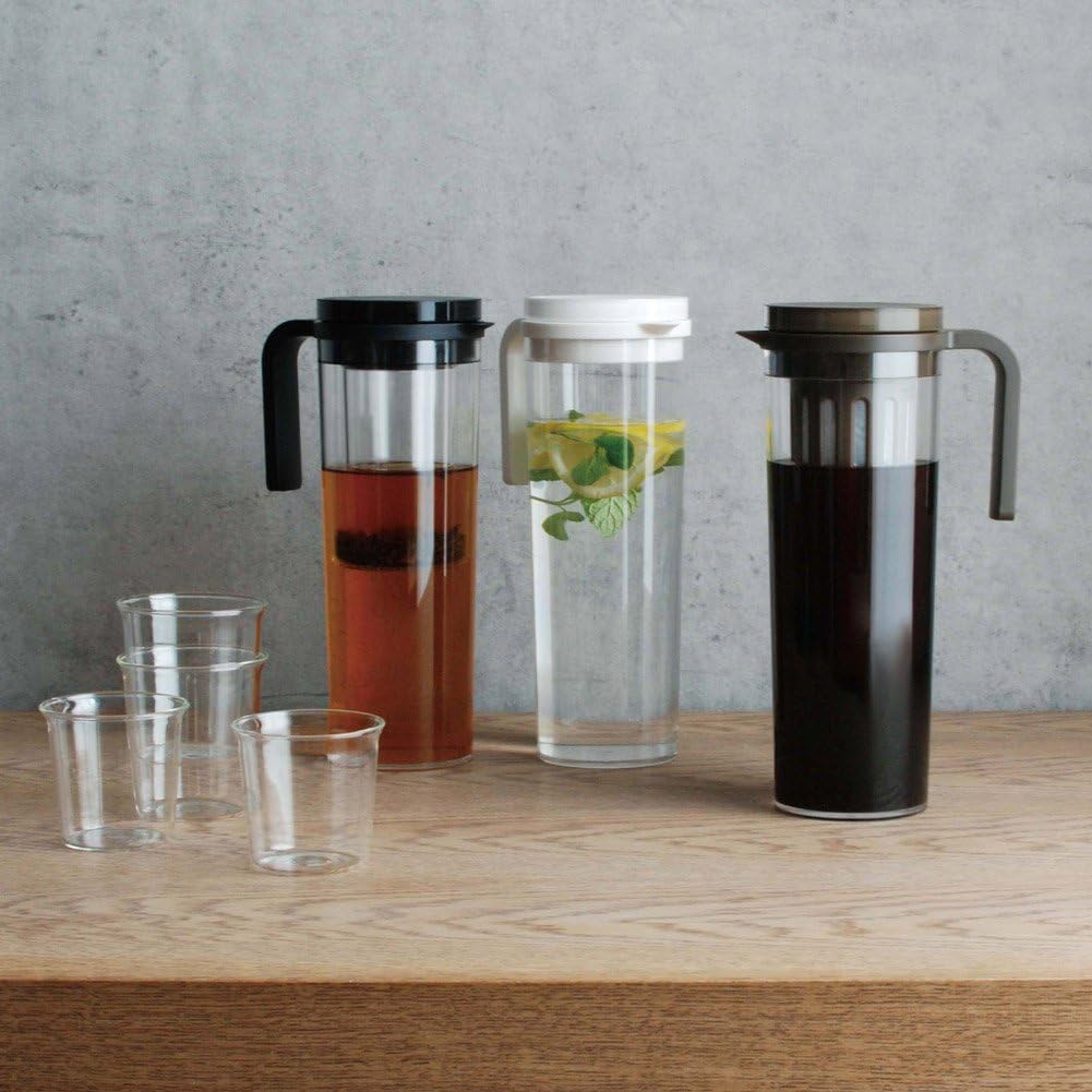 Kinto Plug Water Jug, 1.2 Liter Carafe for Juices, Infused Teas, Cocktails, Cold Beverages, 40.6 oz Dishwasher Safe No Leak Sealed Lid