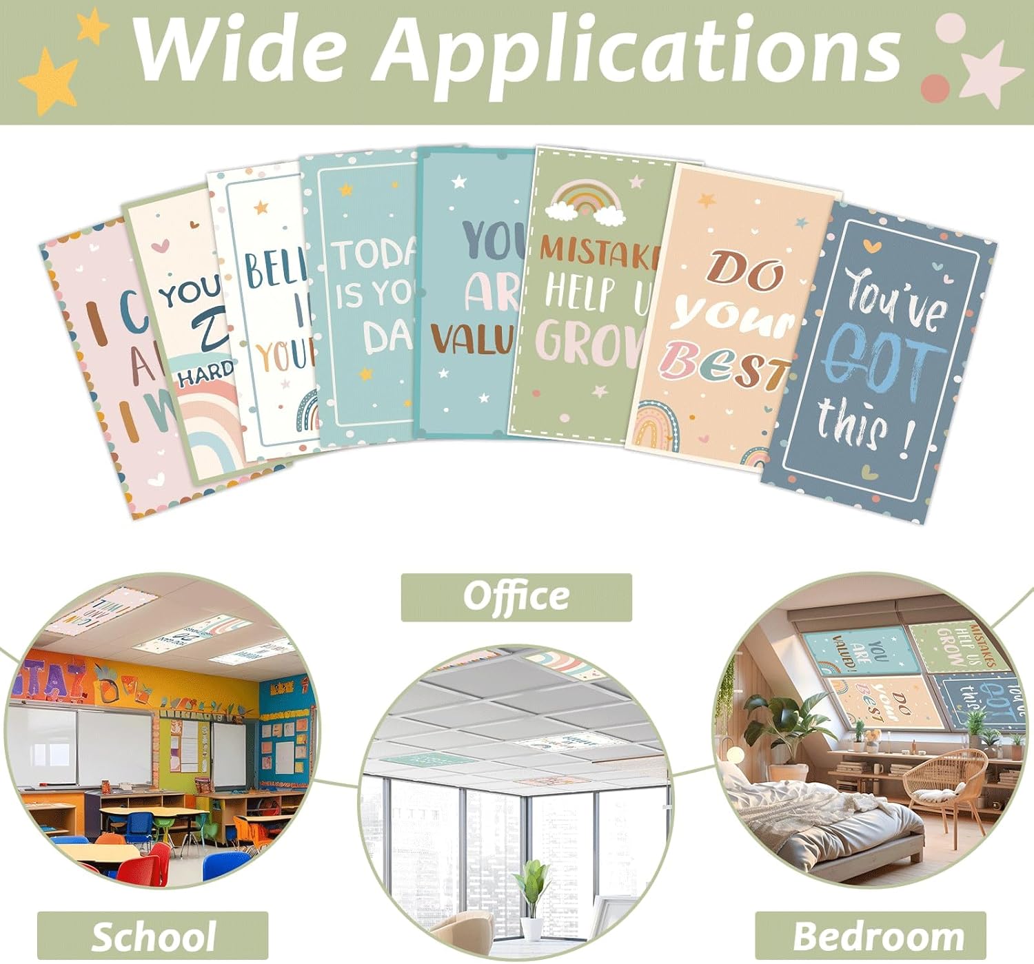 8 Pcs Fluorescent Light Covers with 80 Magnets Decorative for Classroom Ceiling Light 4 x 2 Feet Magnetic Lights Covers Filter Easy Install for Office Hospitals & Home Drop Ceiling Supplies (Boho)