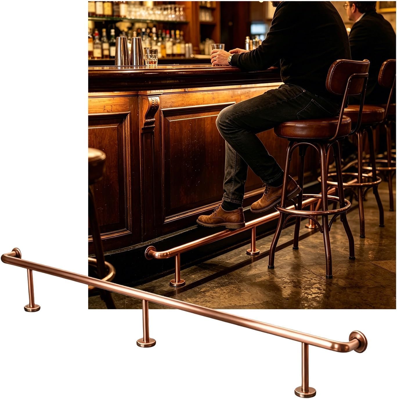 Epano Rose Gold Lxxw Bar Foot Rail Bar Foot Rail Kit For Indoor, Brackets For Restaurant Kitchen Library Reception Desk(,2.0M/6.56Ft)