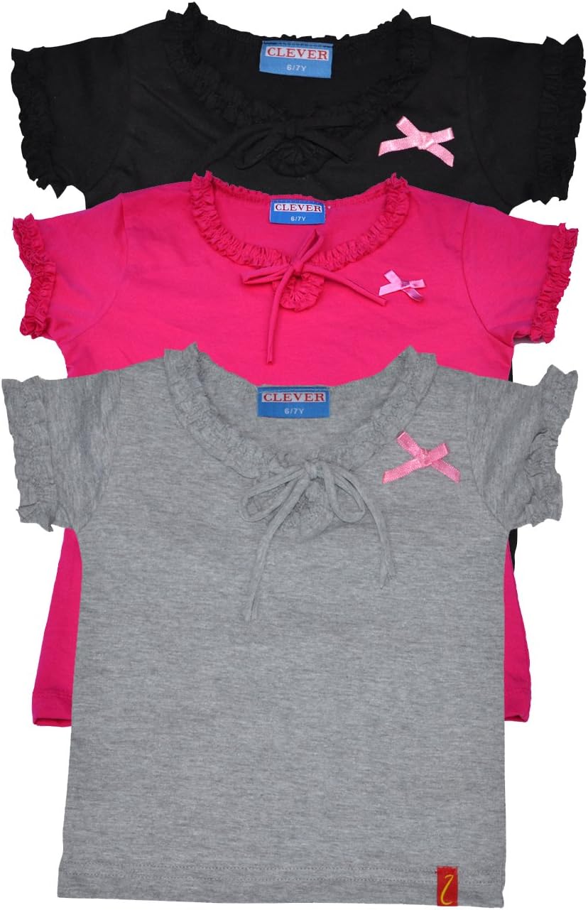Clever Girls Cotton Regular Fit Top (Zcgt-004_Blk-Pink-Gry_12-13 Years_Multicolored_12-13 Years)