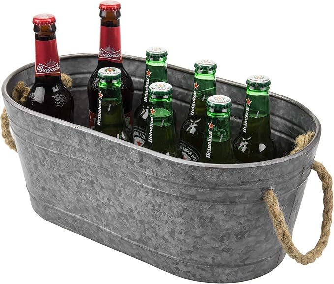MyGift Rustic Galvanized Metal Beverage Bucket, Party Beverage Tub, Ice Buckets with