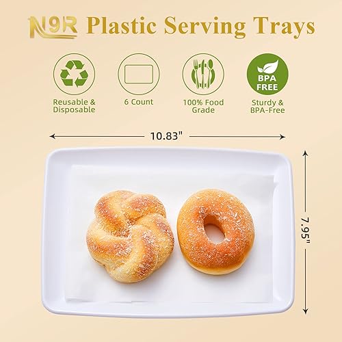 Miniatura 2 de N9R 10 bandejas de plástico blanco para servir, platos rectangulares de 11 x 8 pulgadas con 10 piezas de papel de carnicero, decoración de bandejas,