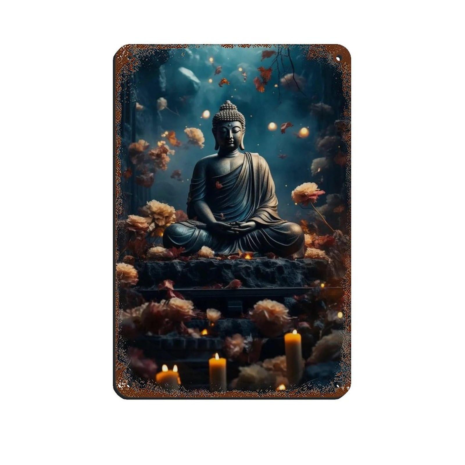 Illuminated Buddha Amid Flowers– Tranquil Zen Tin Sign Vintage Metal Pub Club Cafe Bar Home Wall Art Decoration Poster Retro 8x12inch(20x30cm)