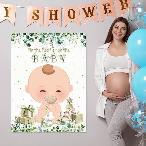 Miniatura 6 de Faccito Pin The Chupete Juego de baby shower, decoración de fiesta de baby shower, incluye póster grande, 24 calcomanías para chupete, juego para