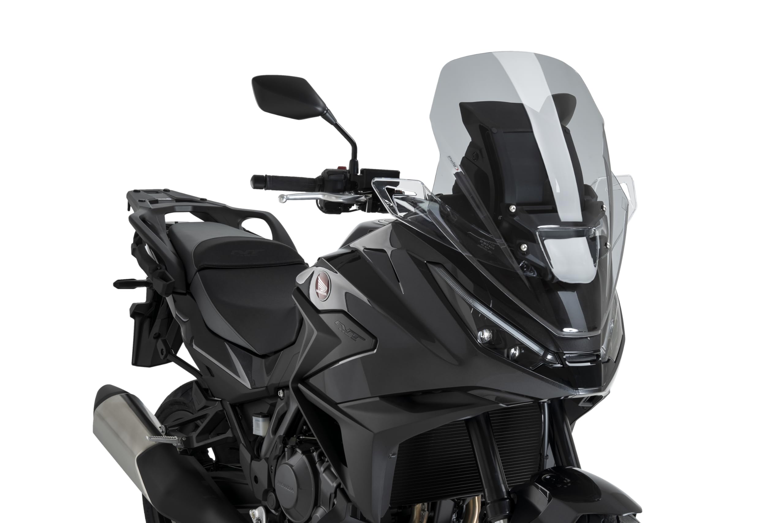 Puig 22402H Cúpula Touring alta y aerodinámica en acrílico CN de 4 mm con perfil redondeado, zona superior plana y deflectores que mejoran protección, Ahumado