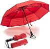 ergonauts travel umbrella windproof ventilated umbrella with double canopy - teflon coating ergonomic handle and protective cover portable compact foldable and lightweight red