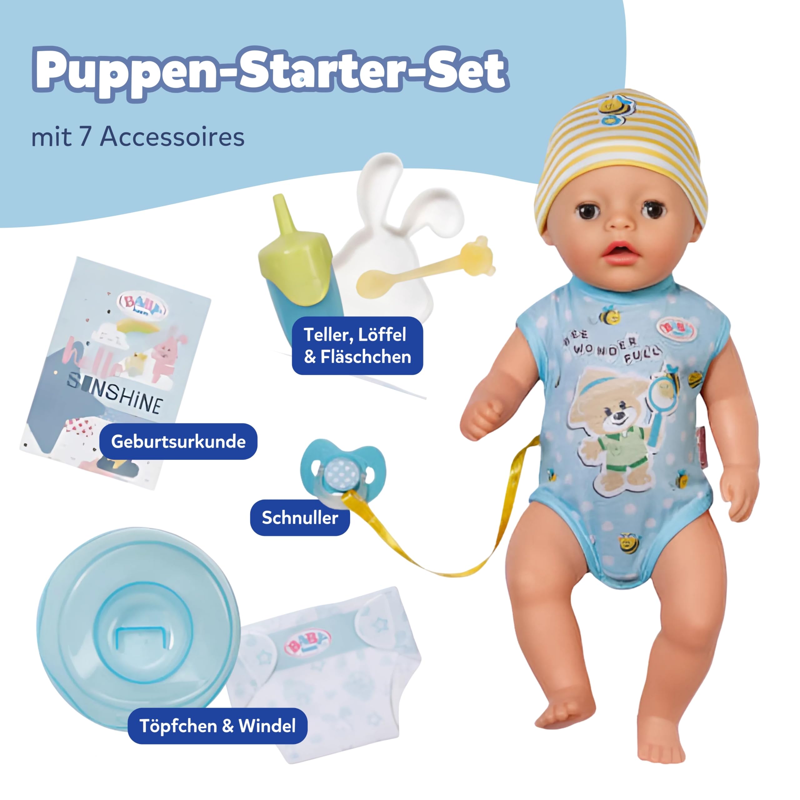 BABY Born Lukas (Little Baby Boy) - 36 cm große Babypuppe - 7 Funktionen inkl. Accessoires & Strampler - Funktioniert komplett ohne Batterien - Geeignet für Kleinkinder ab 1 Jahr