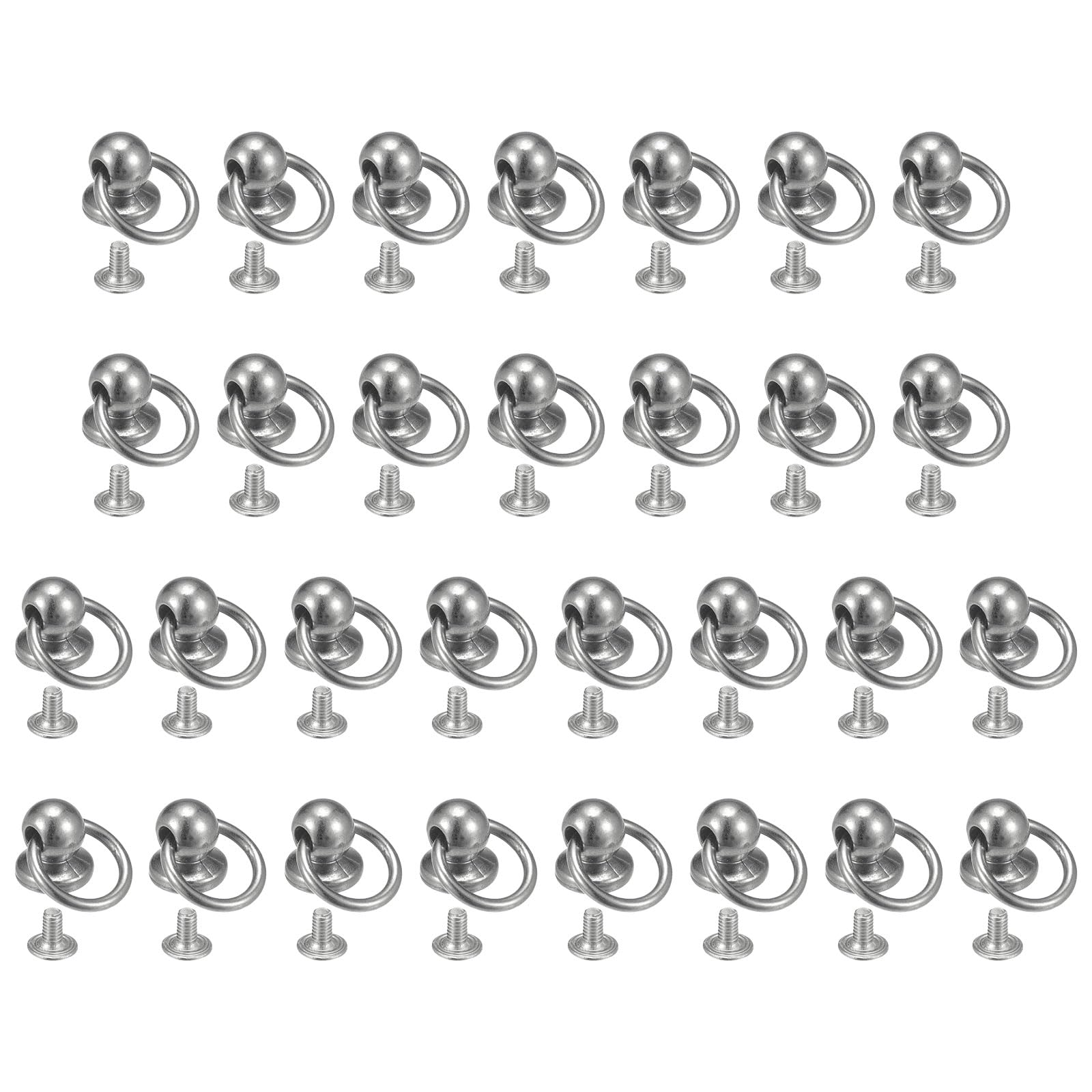 sourcing map30pcs O Ring Alloy Round Head Rivets Studs 8mm Metal Rivets Fasteners with Screw and Pull Ring for DIY Leather Craft Purse Mobile Case Handbag, Silver Tone