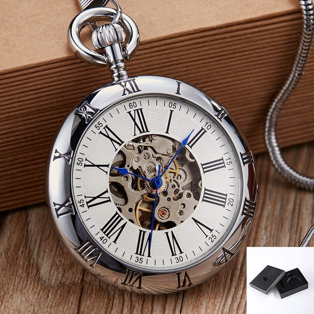 Gold Automatische Mechanische Taschenuhr Kupfer Römische Ziffern Fob Kette Anhänger