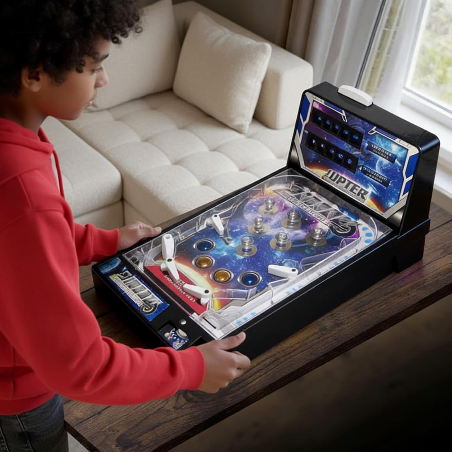 Tabletop Pinball Machine Electronic Pinball Toy with Light Sound and Scorer Mini Arcade Pinball Ball Shooting Game for Kids