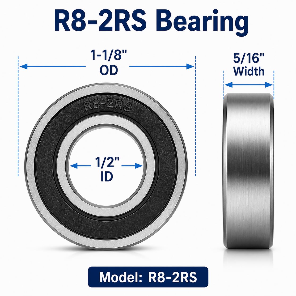 R8-2RS Ball Bearings - 10 Pack, Double Sealed -2