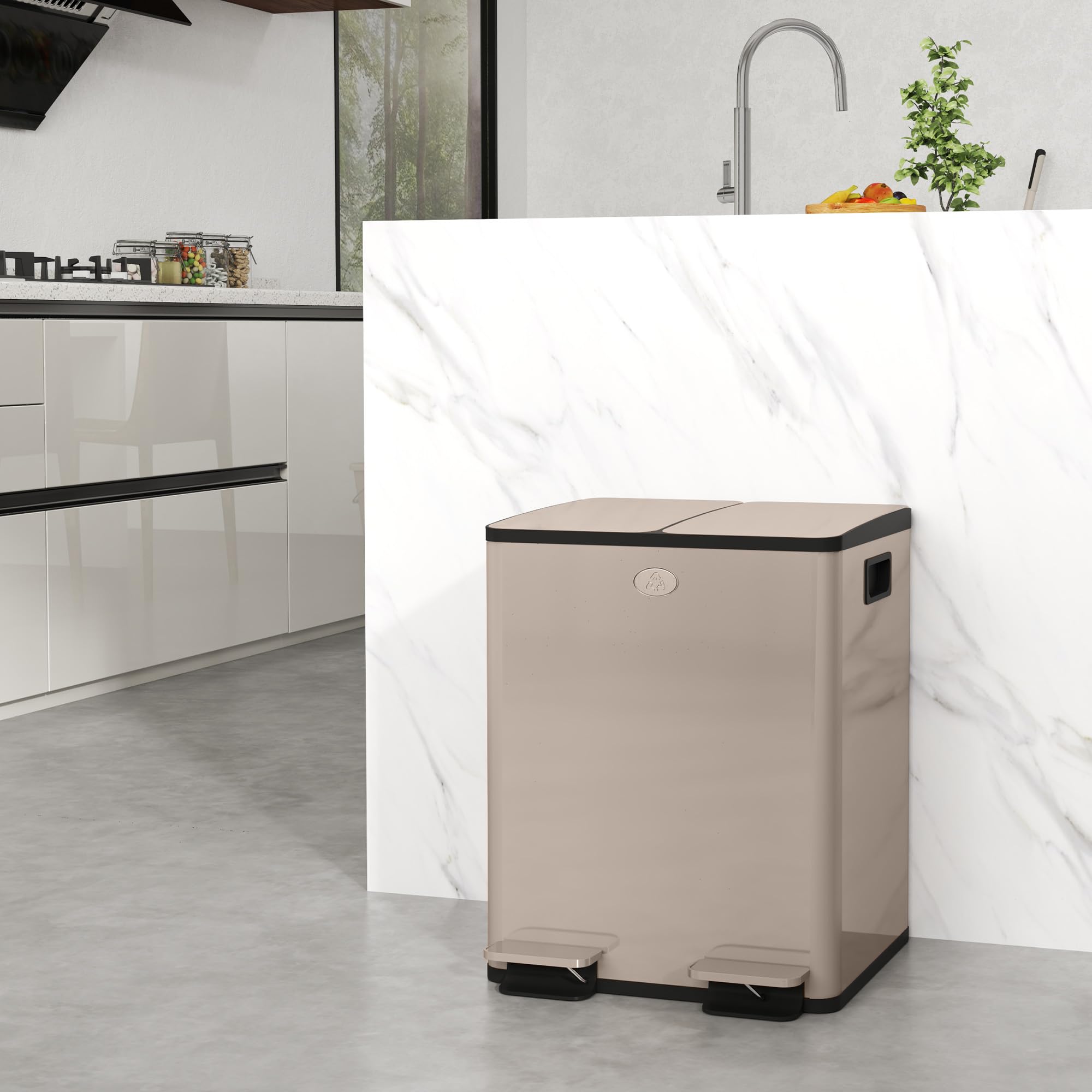 HOMCOM Bidone doppio 2x20L Acciaio inox Soft-close Oro