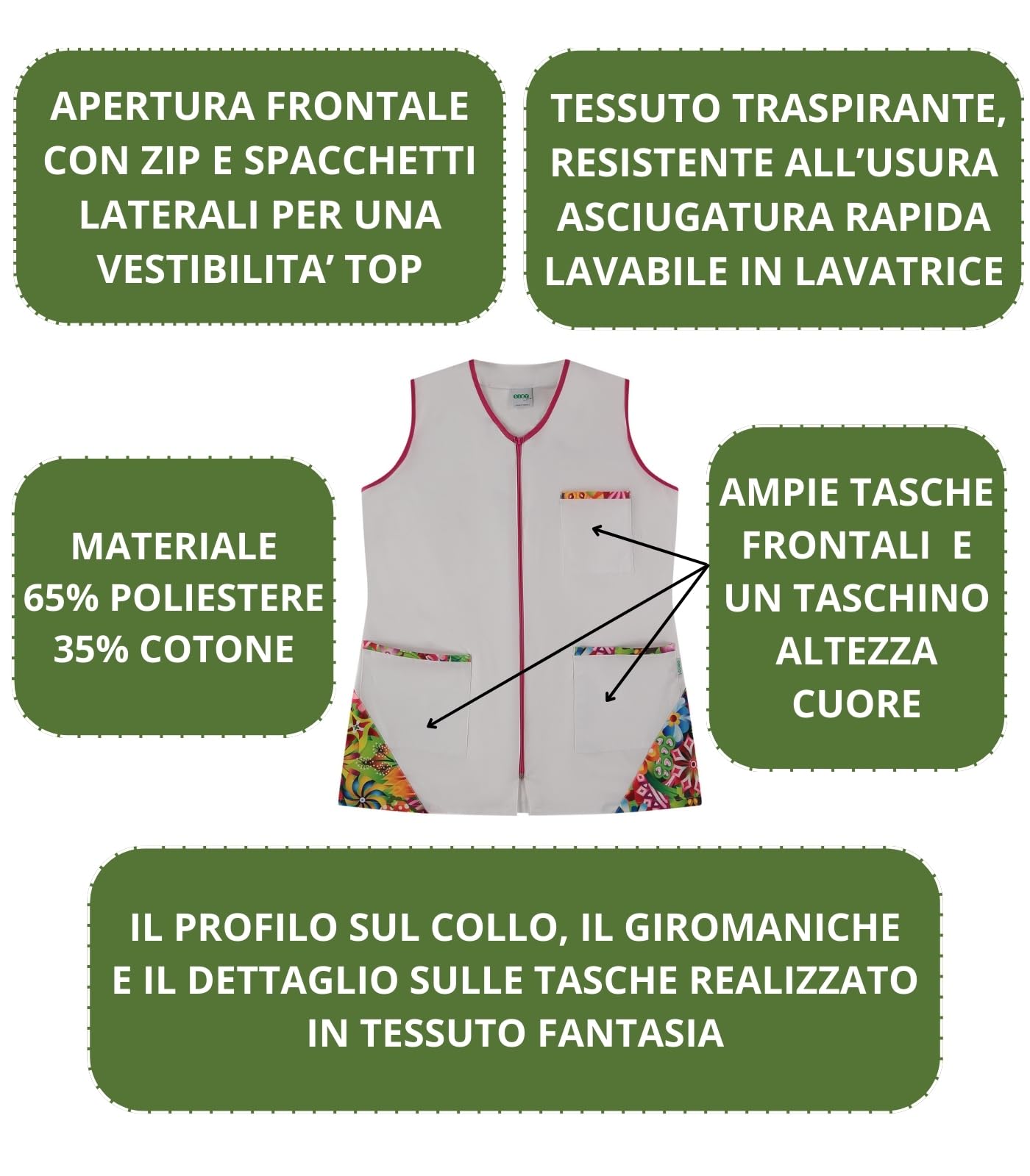 Siry Work Casacca Donna Lavoro Senza Maniche Art. VALERY 35% Cotone 65% Poliestere MADE IN ITALY, Ideale per il Settore Alberghiero, Estetico, Alimentare e Benessere
