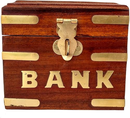 Miniatura 5 de Rastogi Handicrafts Hucha pequeña de madera para niños, niñas y adultos, dinero seguro para tu futuro