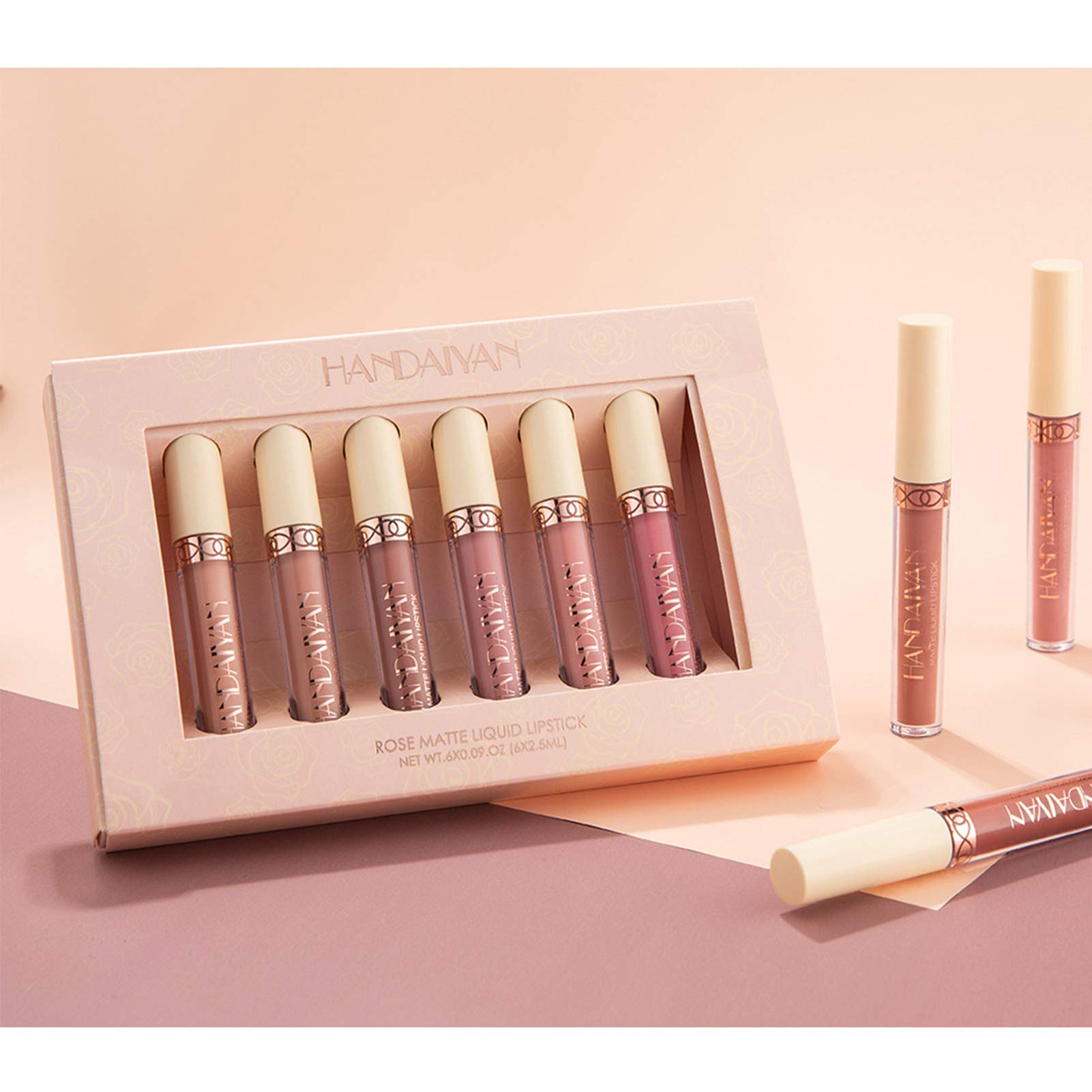 Juego de 6 lápices labiales líquidos mate nude, impermeables, de larga duración, antiadherentes, lápiz labial nude, 24 horas, no se decolora, brillo de labios profesional, maquillaje 9