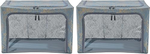 Miniatura 33 de Periea Cajas de almacenamiento de tela Oxford con marco de acero, para debajo de la cama o en el armario, paquete de 2 organizadores pequeños Cáñamo