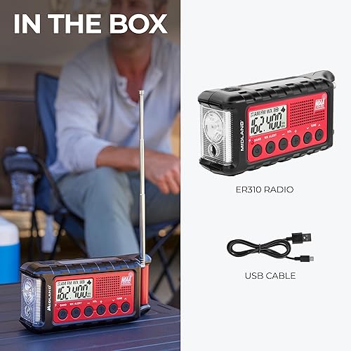 Miniatura 14 de Midland ER210 - Radio AM/FM compacta de emergencia con manivela, múltiples fuentes de alimentación que funciona como linterna de emergencia SOS