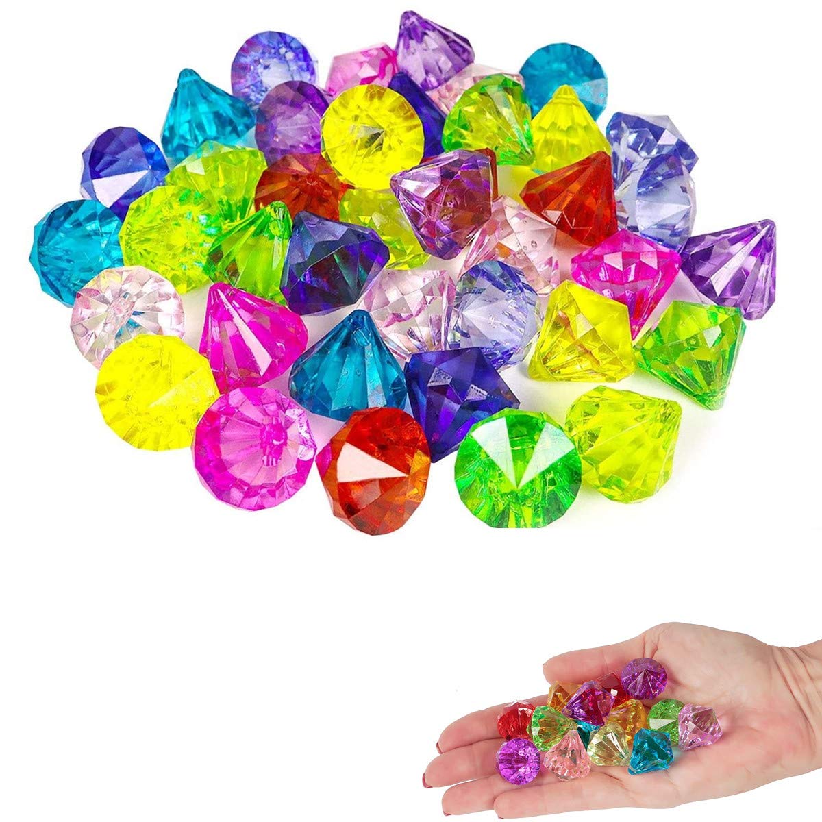 Pocut 60Pcs Multicolor Party Favors Big Acrylic Diamond Gems Pirate Artificial Jewels Treasure for Home Decoration (60pcs, 25mm)