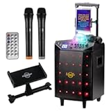 Portable Karaoke Machine for Adults & Kids Complete Karaoke System Includes Bluetooth Speakers on Wheels&comma; 2 Bluetooth Microphones&comma; Disco Ball&comma; LED Speaker Light&comma; Cell Phone Stand & USB Aux
