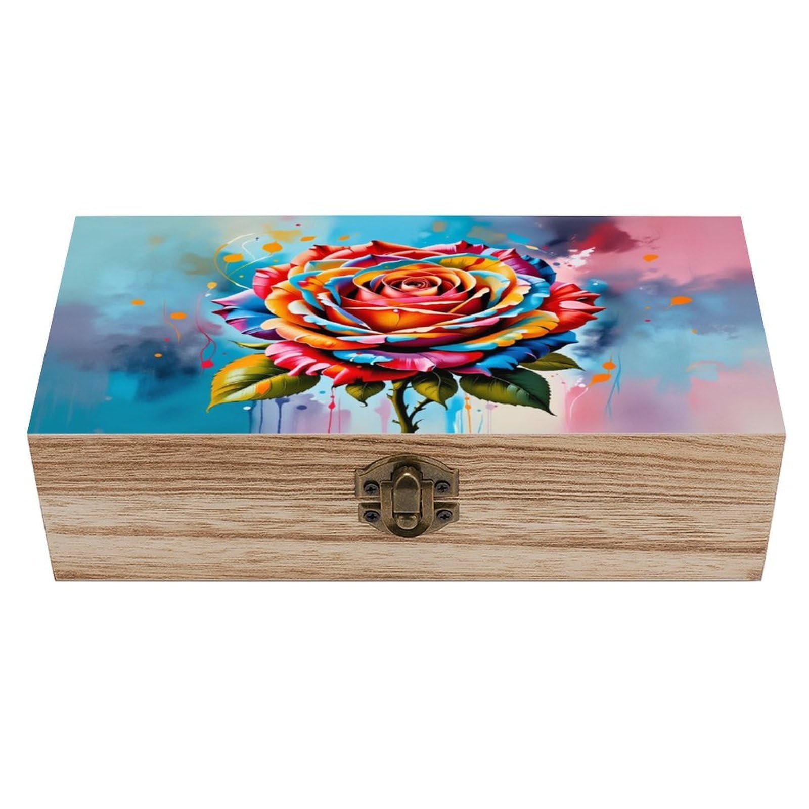 asbwuo Colorful Rose Vintage Wooden Keepsake Box