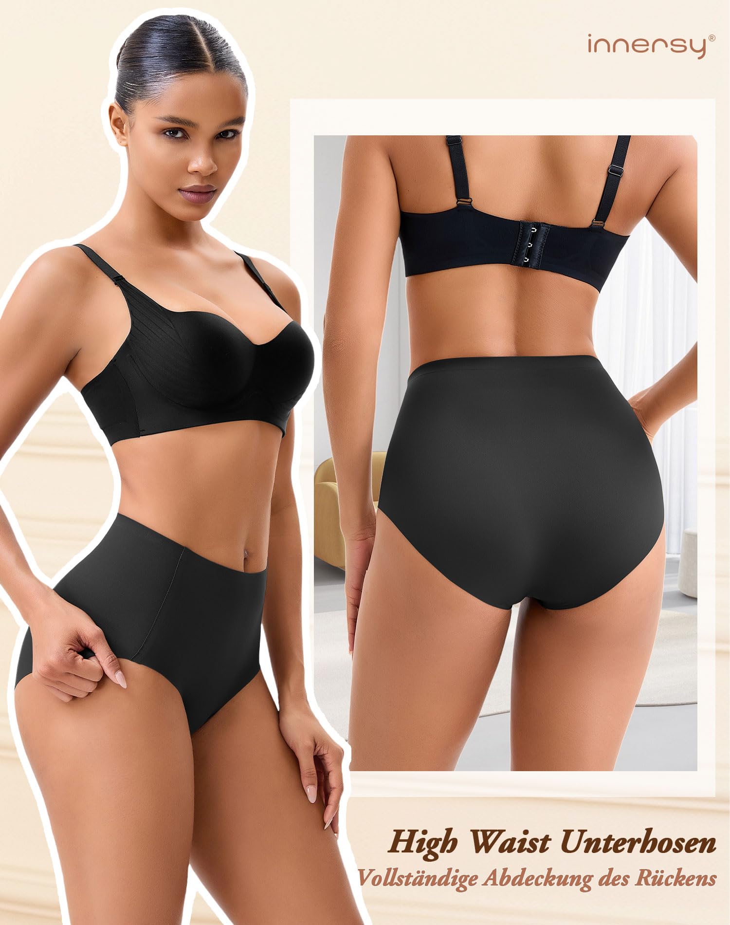 INNERSY Mutande Donna Senza Cuciture Vita Alta Slip Invisibili Microfibra Intimo Comodo Pacco da 3