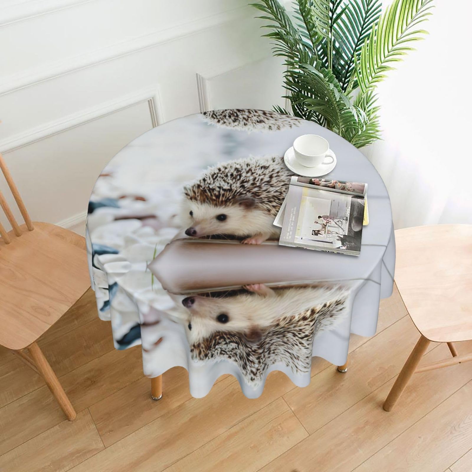 WHJSSF Hedgehog Prints Round Decorative Table Throw 60 Inch – Waterproof Table Cover for Dining, Coffee Tables, and Outdoor Events