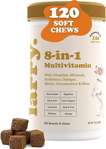 Larry Multivitamínico para perros 8 en 1 vitaminas para perros con Omega 3 6 9 probióticos para perros y condroitina de glucosamina para la salud