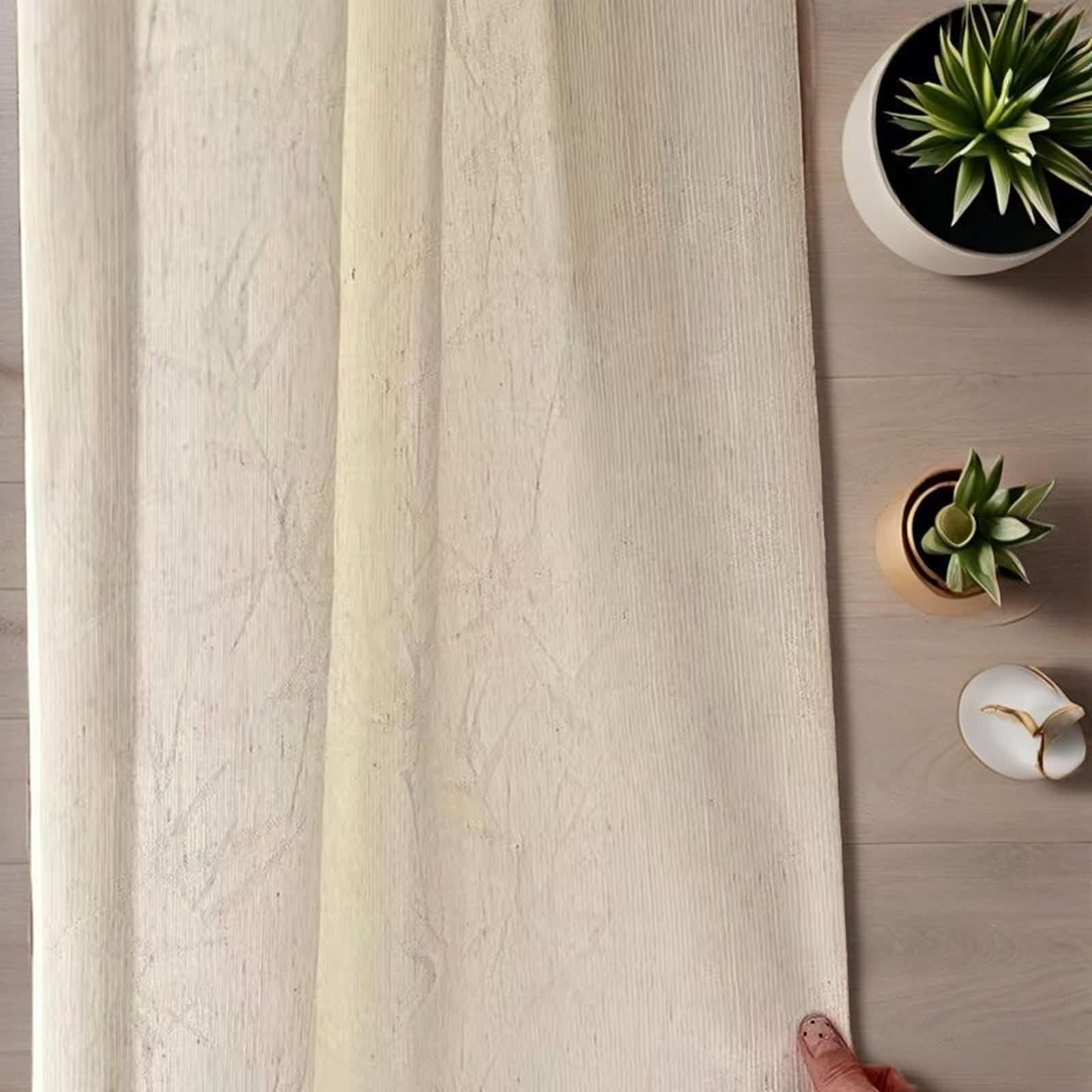 Dekoracyjne zasłony, półprzezroczyste zasłony 137 cm długość 2 panele zestaw beżowy jasny khaki poliester liście wzór szer. 132 x dł. 137 cm