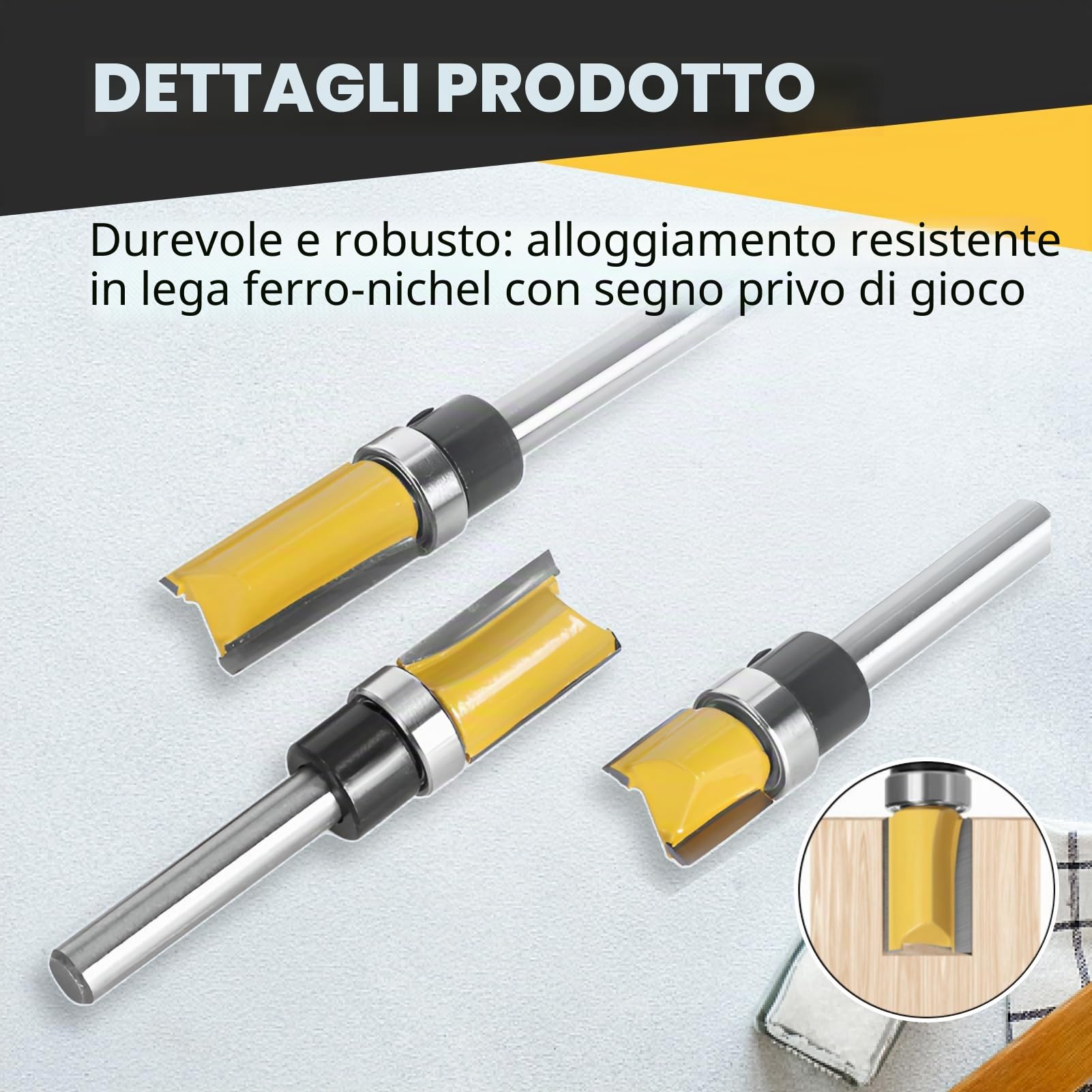 punte fresa legno 6mm 3pcs, set frese per legno per diverse tacche di profondità, Set di frese dritte, fresa per legno, frese per legno