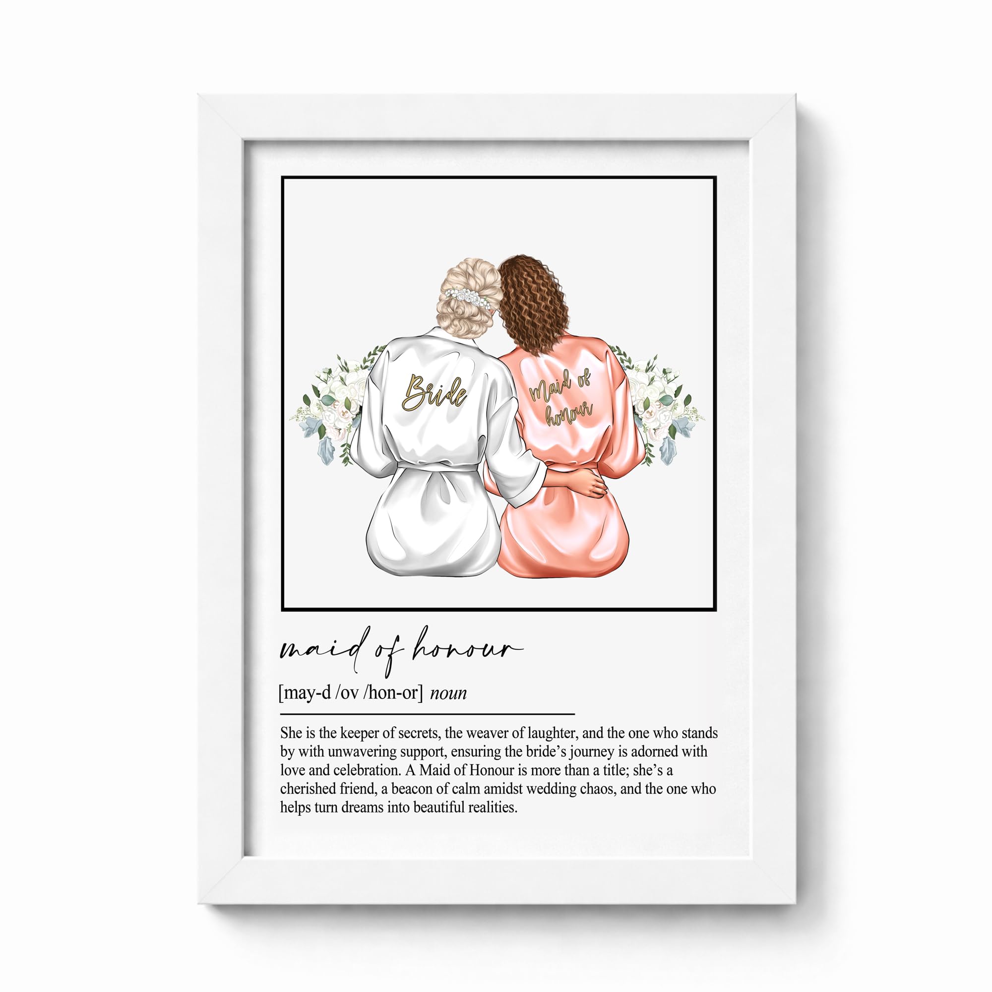 Personalised Thank You Maid of Honour Definition Print - Wedding Day Robes Wall Art Frame - A5, A4 Prints & Framed