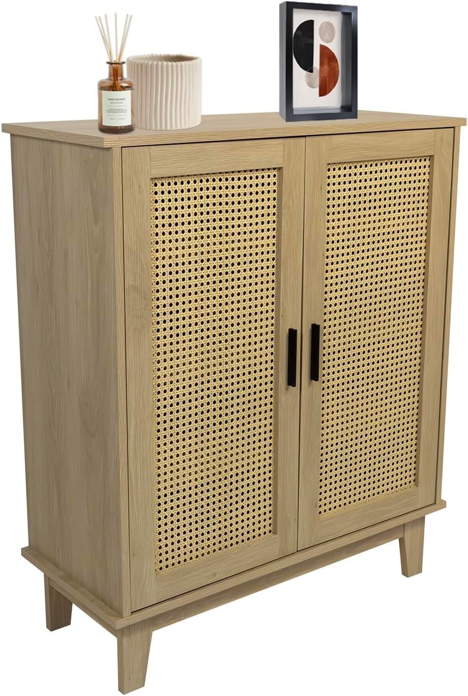 Box and beyond Cassettiera in eucalipto – Porte in canna, naturale, 80 x 34 x 96 cm, FSC 100%