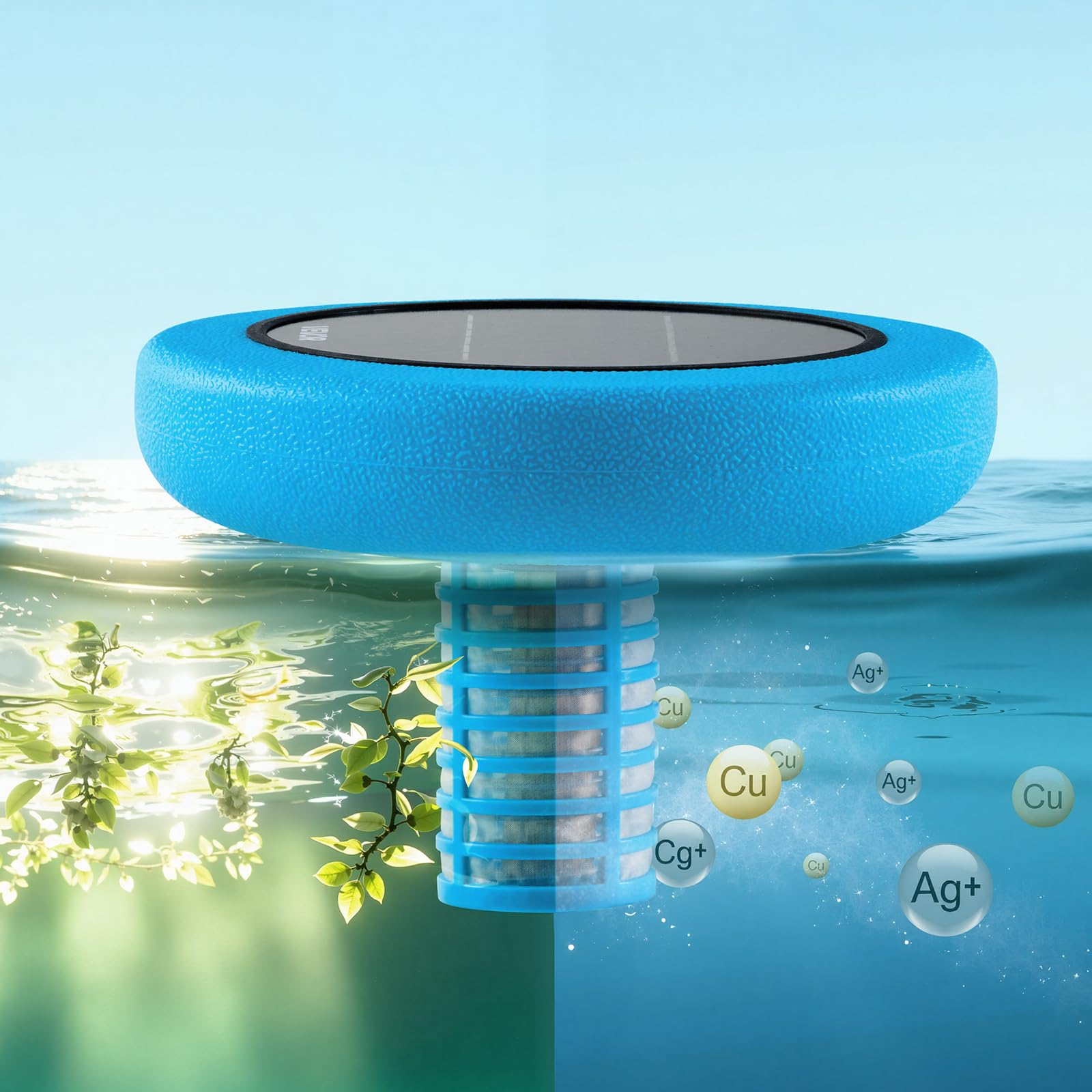 VEVOR Ionizzatore Solare per Piscina Purificatore per Acqua Piscina Purificatore agli Ioni di Rame max. 170343 L, Ionizzatore ad Energia Solare Galleggiante per Piscina Vasca Idromassaggio, Rotondo