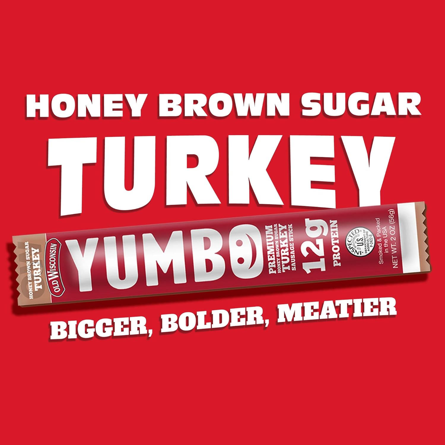 YUMBO Honey Brown Sugar Turkey Sticks, High Protein Snacks, Gluten-Free, Low Carb, Keto, Ready-to-Eat, 2 oz Sticks, 20 Count Pack
