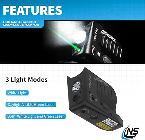 Miniatura 5 de Nightstick TSM-11G - Luz táctica recargable de 150 lúmenes con mira láser verde -IP-X4 resistente al agua para pistola Glock G42, G43, G43X y G48