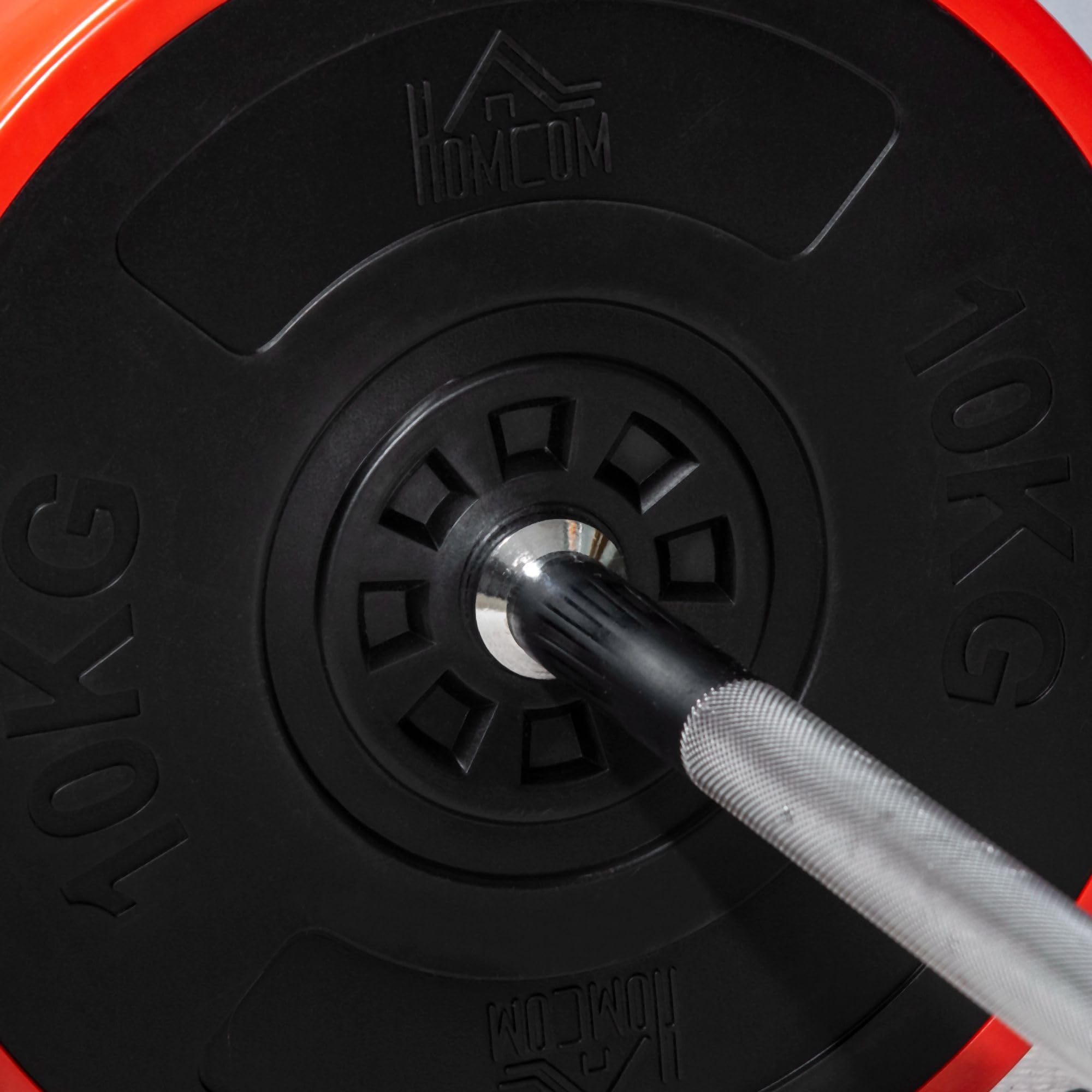 HOMCOM Set Bilanciere con Dischi Pesi 65kg Totali in Sabbia di Ferro, Metallo e Gomma, Rosso