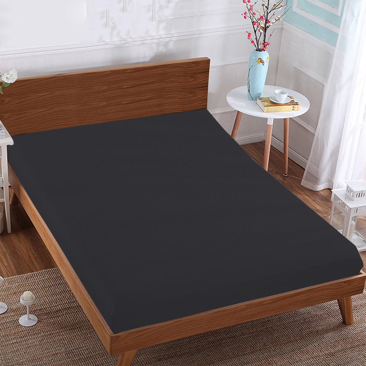 UAE BedLinens Soft and Luxurious 12" Deep Pocket 1 Piece Fitted Sheet, 100% Egyptian Cotton 800 Thread Count Super King Size, Dark Grey