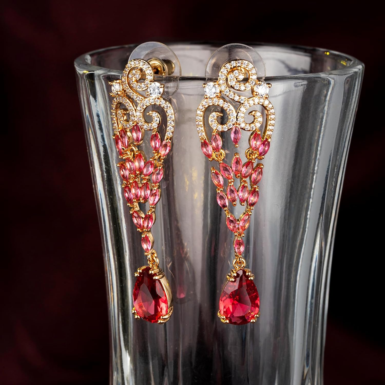 S925 Sterling Silver posts Sapphire Blue Red Crystal Earrings for Women Vintage Rhinestone Dangle Drop Earrings Cubic Zirconia 14K Gold Plated Earrings Fashion Jewelry for women - Image 3