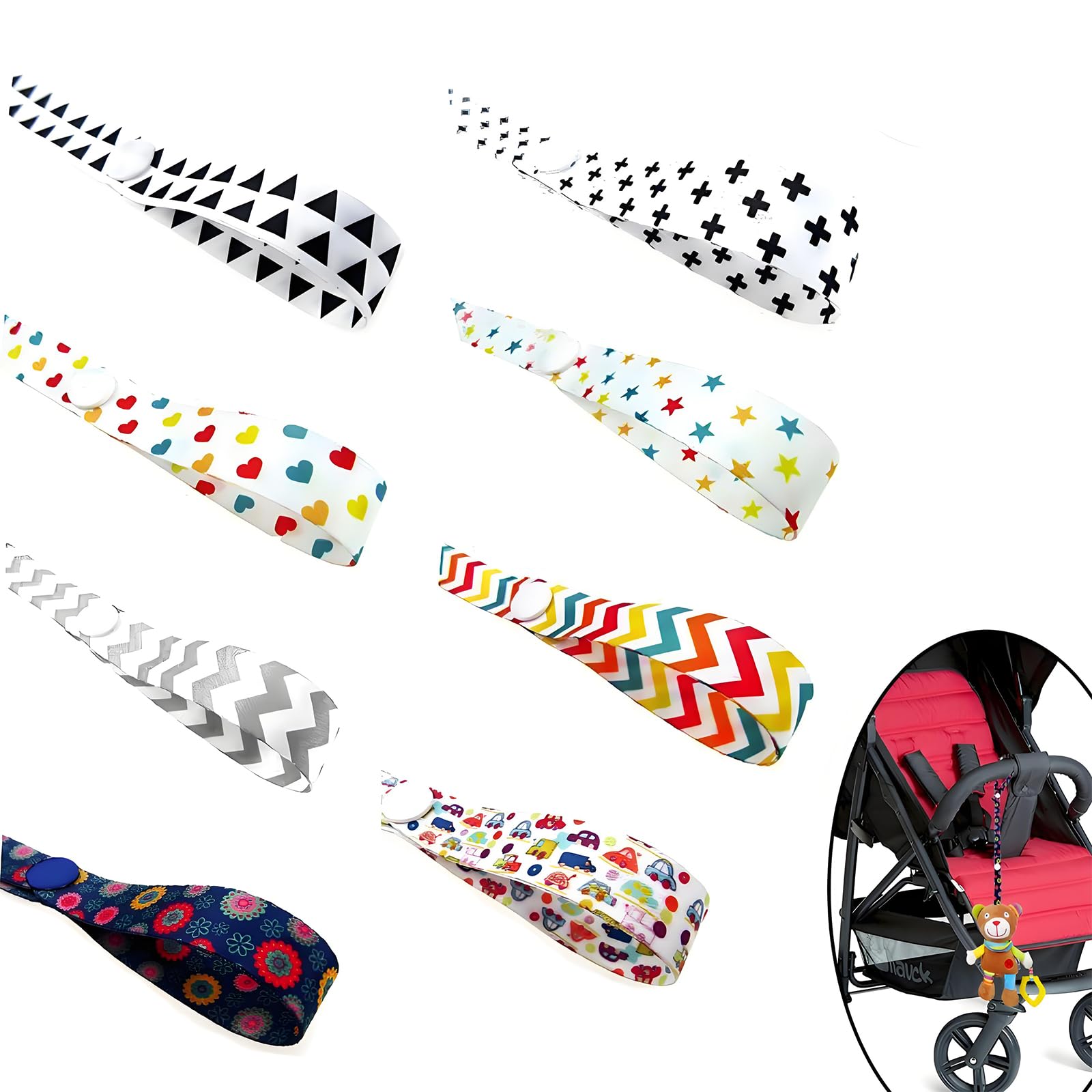 SwirlColor Giocattolo Cinghie Titolare, 8 Pezzi Giocattolo Carrozzina Cinghia Protable PP Anti Goccia Giocattoli Cinghia Regolabile Clip Cintura Titolari