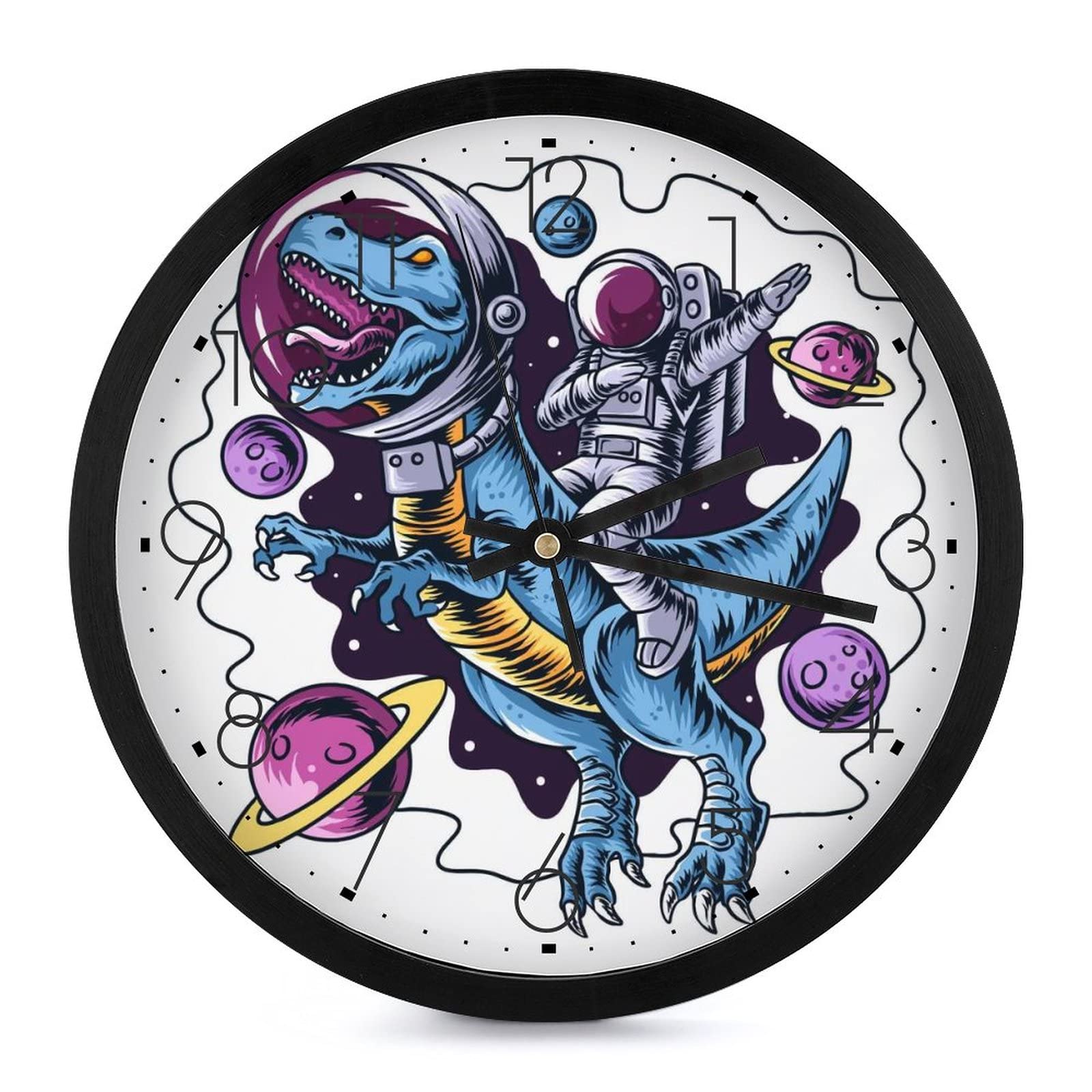 Pendule murale silencieuse espace dinosaures pour chambre enfant