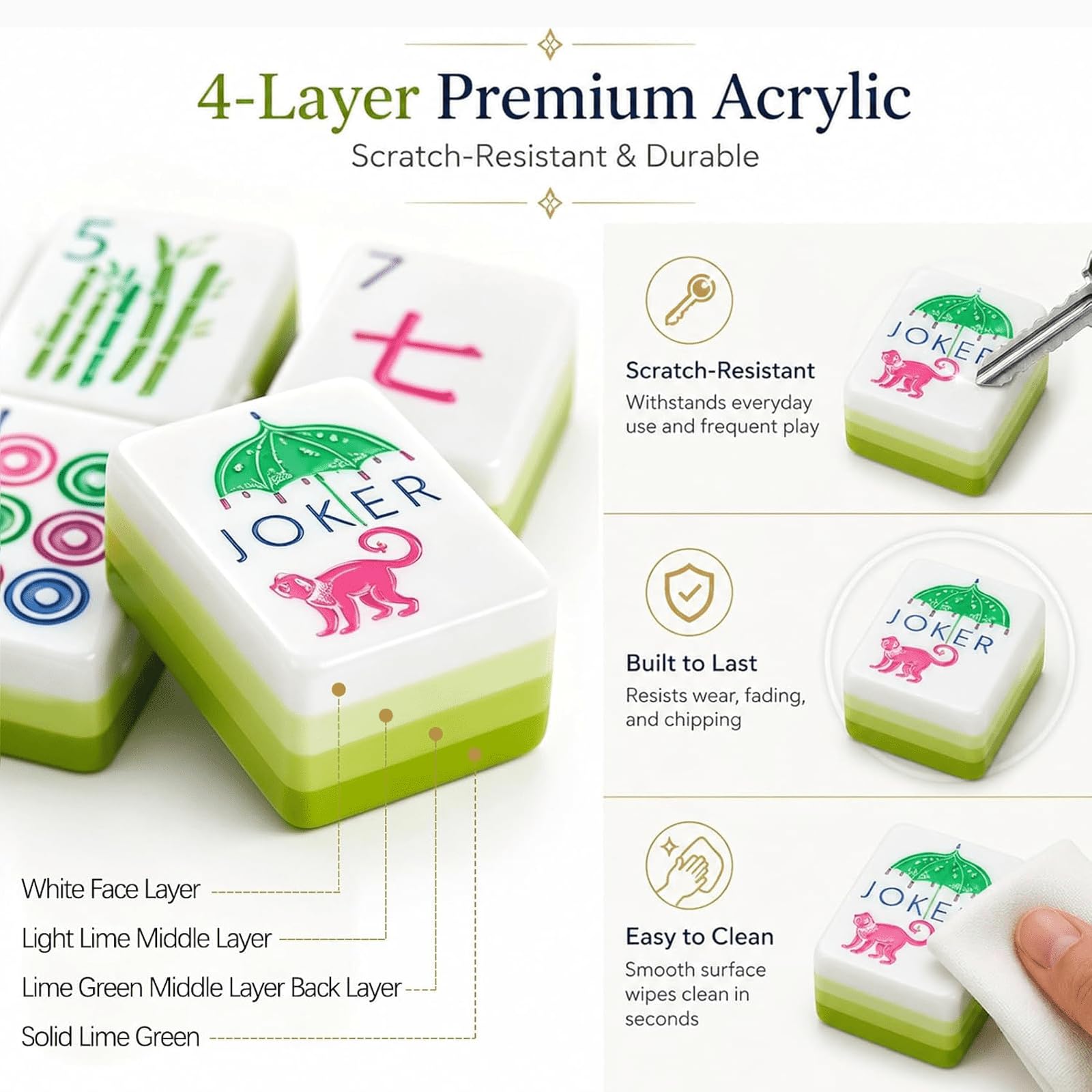 Set di mahjong in stile americano da 160 pezzi Greencolorblocking
