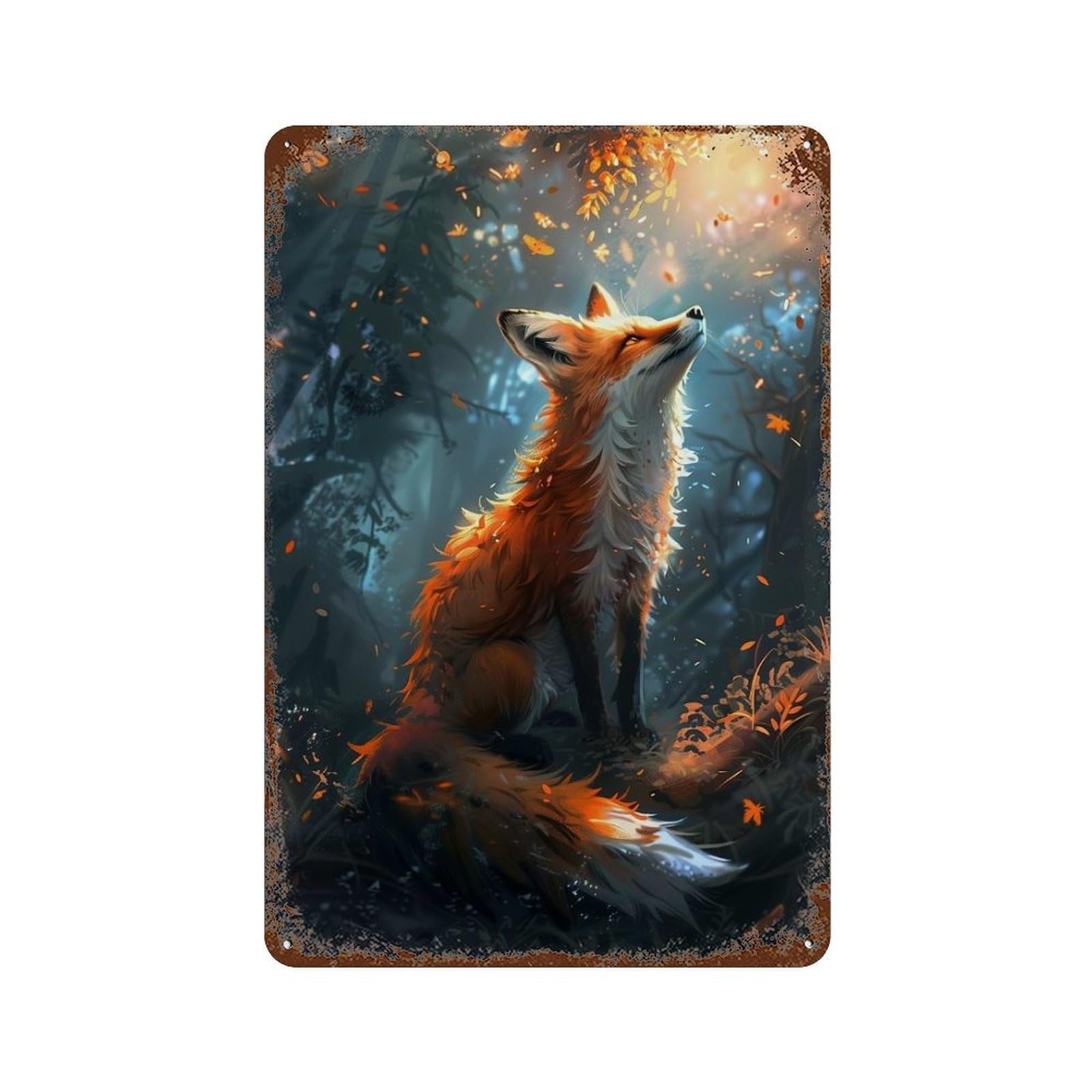 Fox Basing in Sunlight Aged Metal Wall Plaque 11.8"x7.9", Classic Wall Plaque for Garage, Pub Or Kitchen