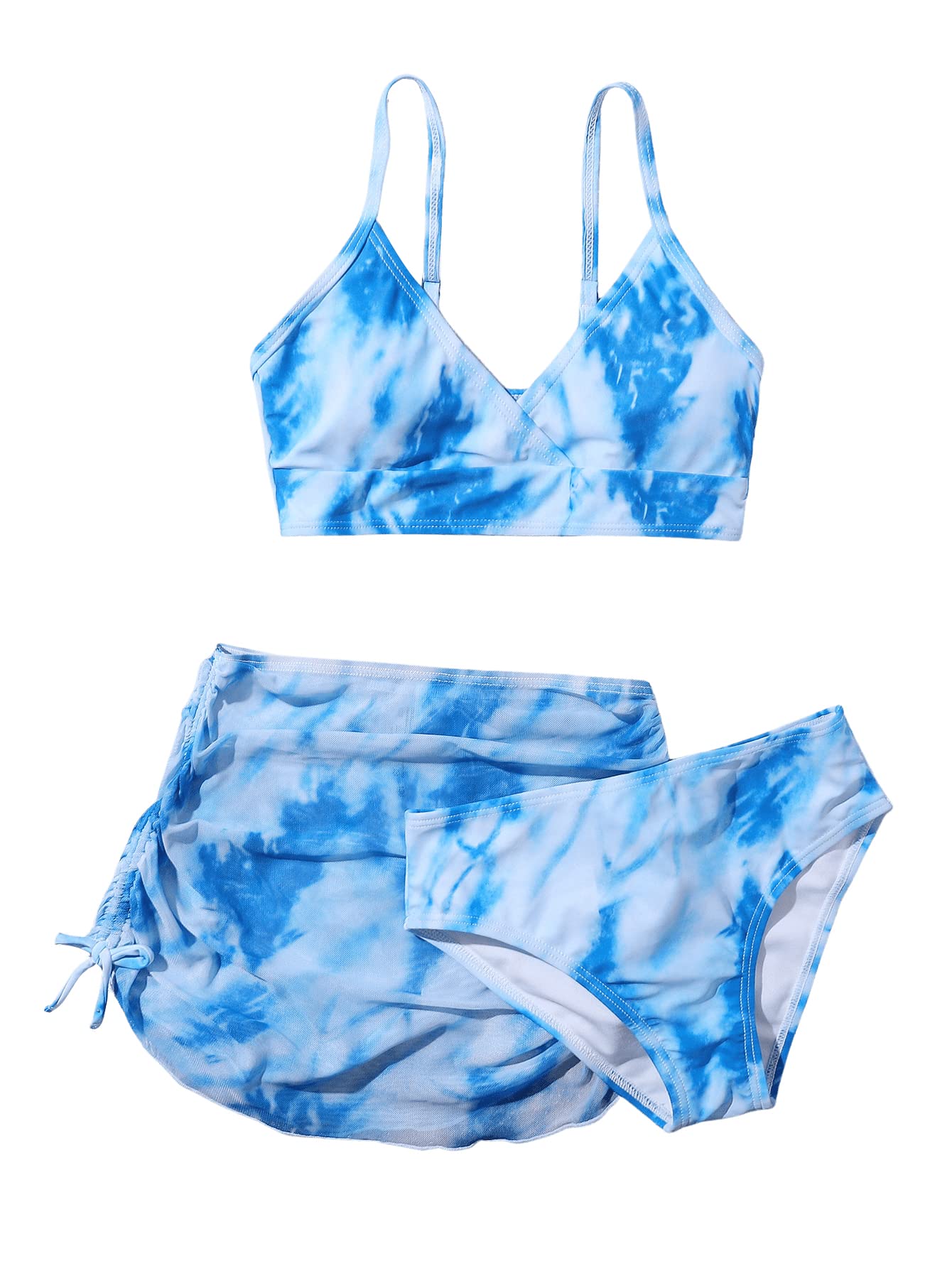 SOLY HUXGirl's 3 Piece Swimsuits Tie Dye Bikini Bathing Suit with Cover Up Beach Skirt