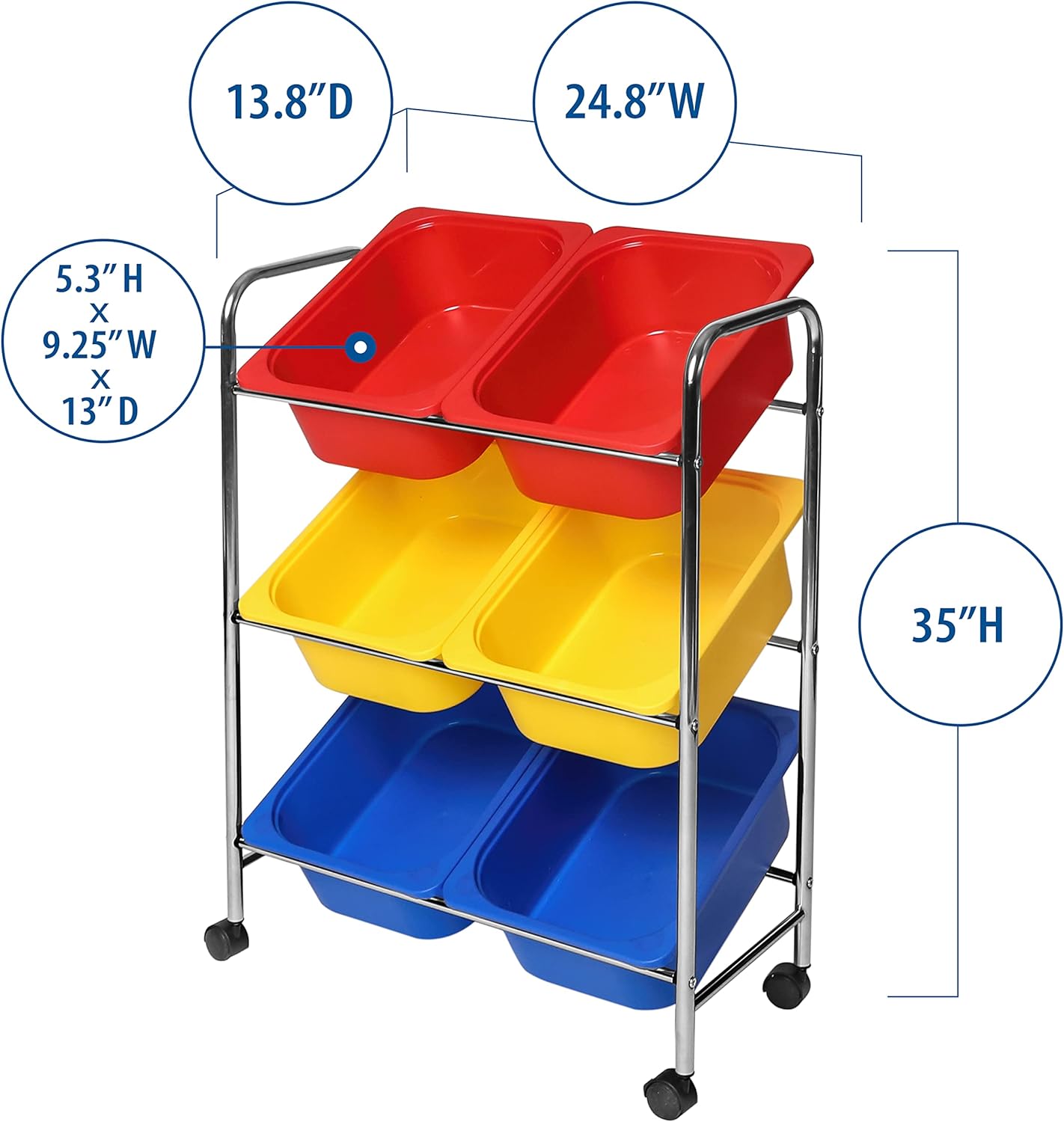 Multicolor 6-Bin Rolling Utility Organizer Storage Cart