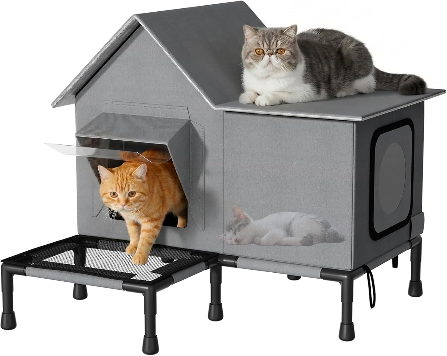 Outdoor Cat House Weatherproof - Insulated Stray Cat Shade Shelter with Elevated Base - Large Feral Cat House Outside, Waterproof & Tool-Free Assembly, Fits 2-3 Cats (Up to 55 lbs)